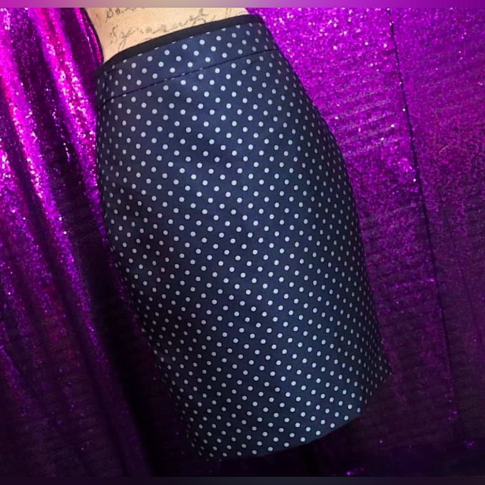 Ann Taylor Navy & Silver Polka Dot Pencil Skirt - size 4